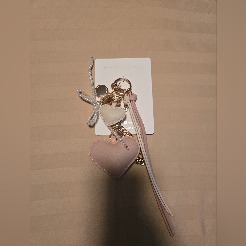 Poppy & Peonies Pink and White Heart Keychain